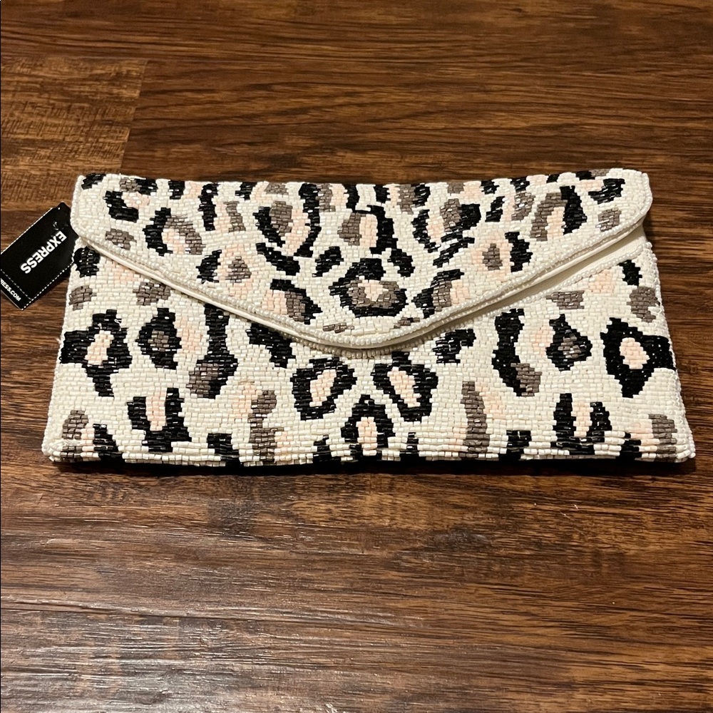 NEW Express Leopard Beaded Multi- Color Clutch/Crossbody